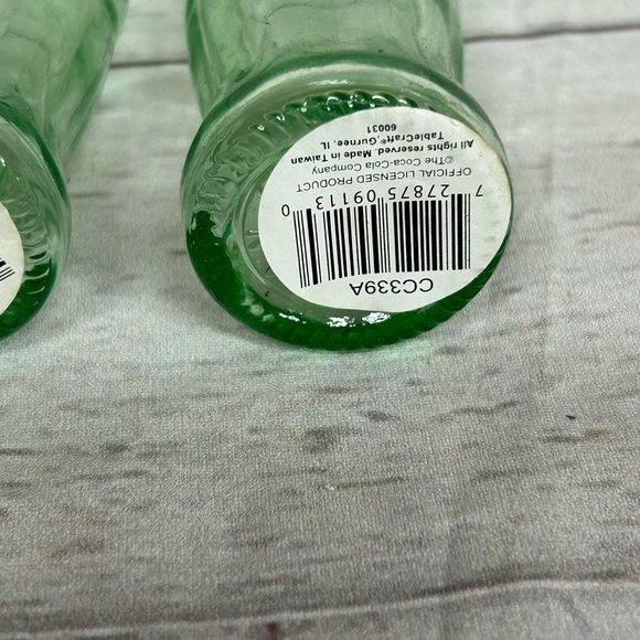 Coca Cola Bottle Salt And Pepper Shakers 4 3/8” Tall Green Glass Clean - Picture 7 of 7